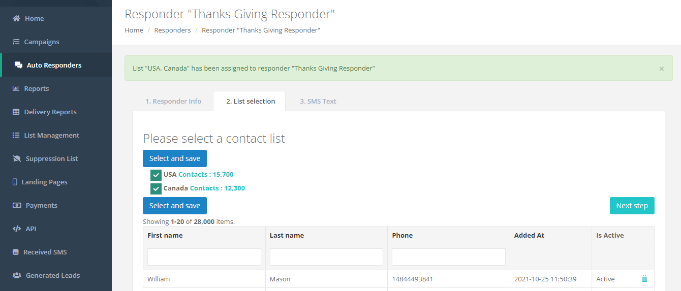 Step 2: Assign contacts list to Autoresponder