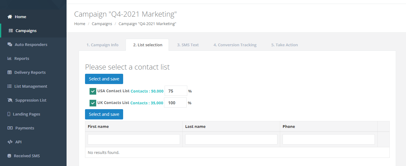 Step 2: Assign a contacts list to a campaign